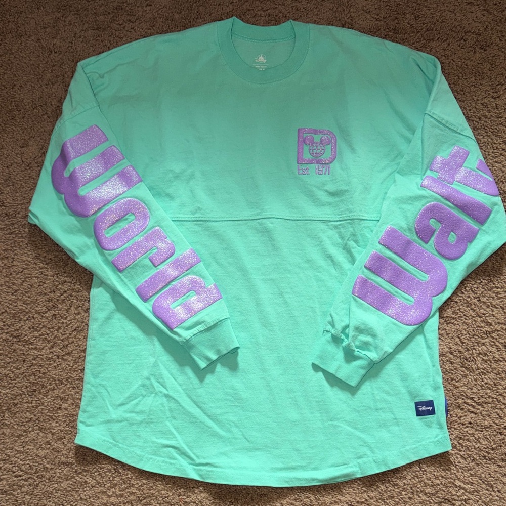 Disney Mint Green Shirt with Purple Lettering